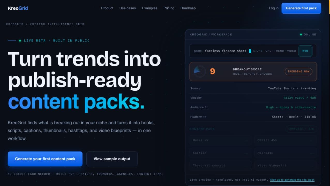 KreoGrid homepage